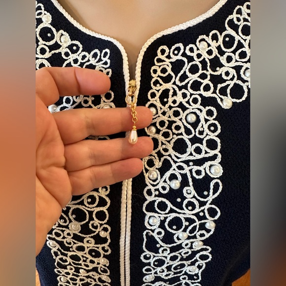 NWT Luxury Rare St John Collection Navy Pearl Embelished Cardigan/Jacket - Picture 12 of 17